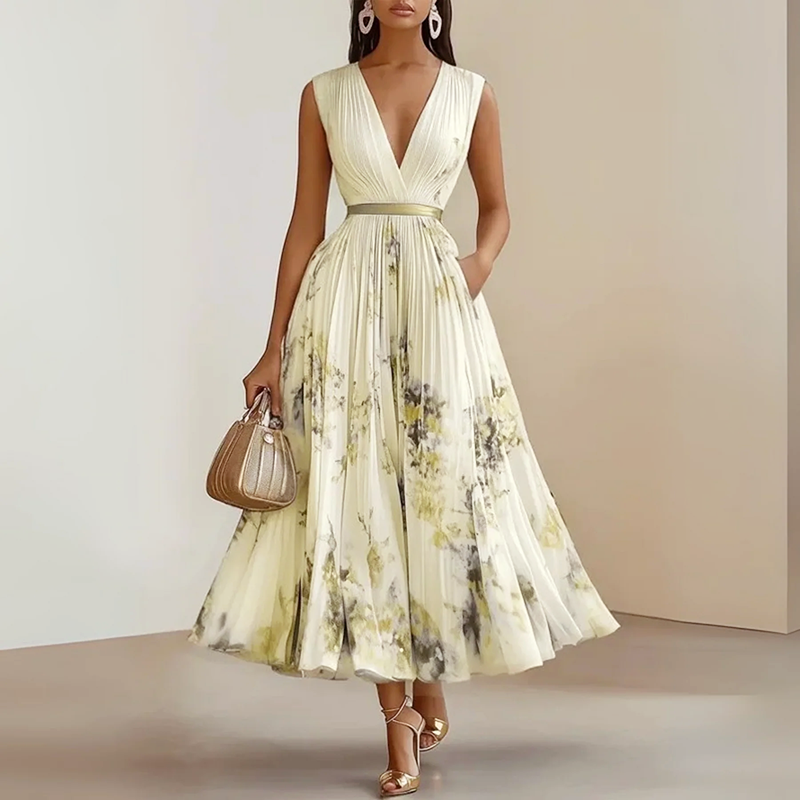 Floral Pleated A-Line Midi Dress