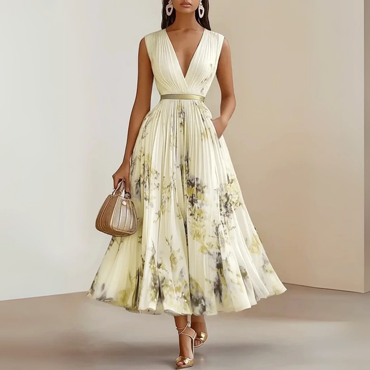 Floral Pleated A-Line Midi Dress