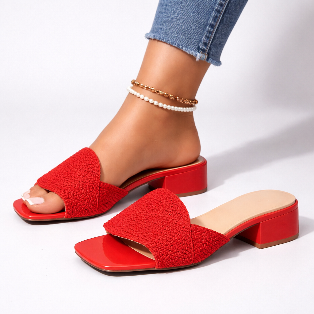 Low Block Heel Open Square Toe Mule Sandal