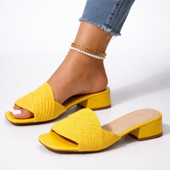 Low Block Heel Open Square Toe Mule Sandal