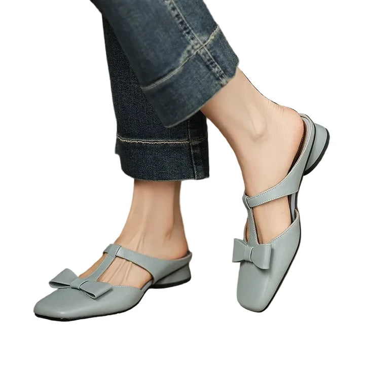 Low Block Heel Square Toe T-Strap Sandals
