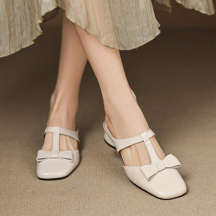 Low Block Heel Square Toe T-Strap Sandals