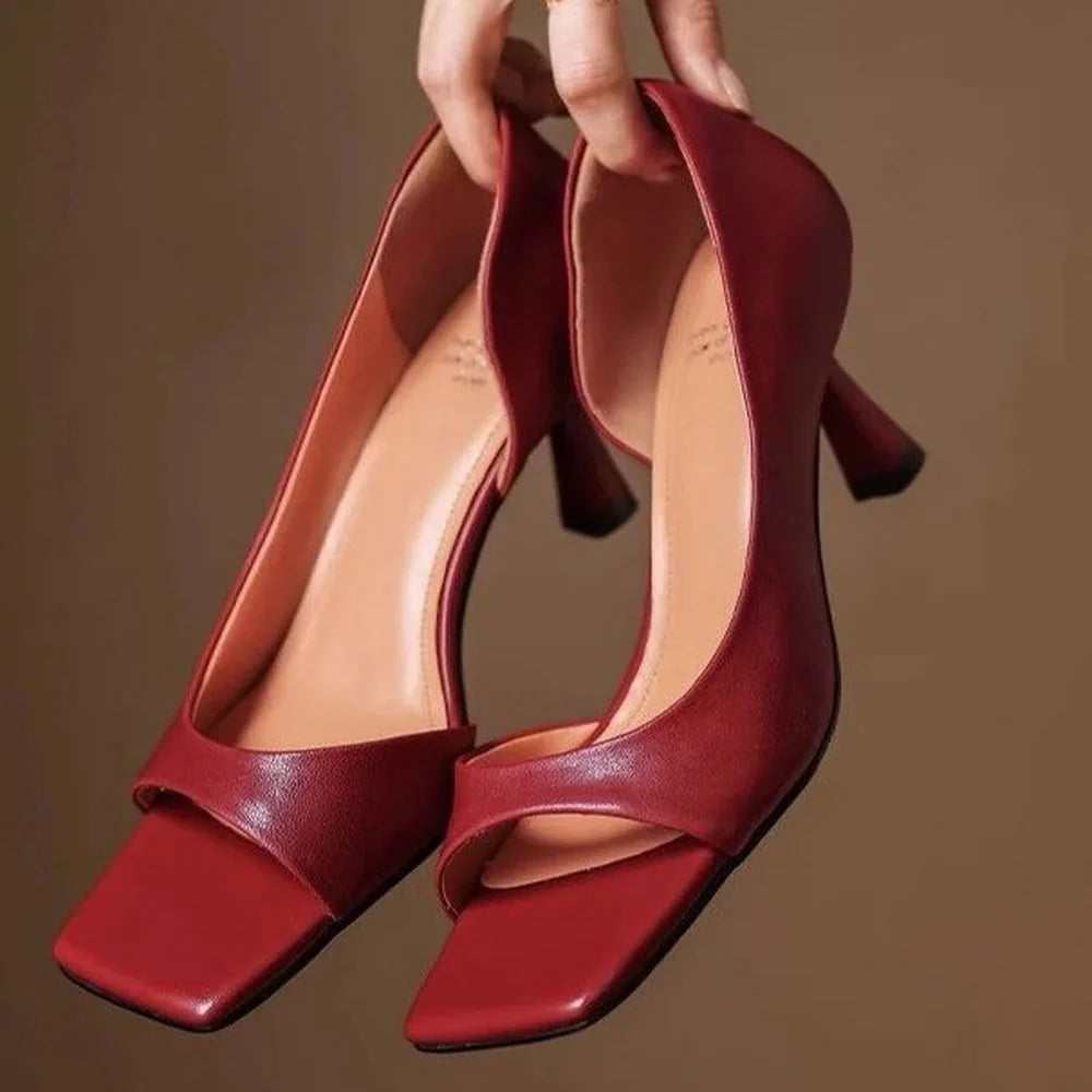 Mid Block Heel Open Square Toe Mules