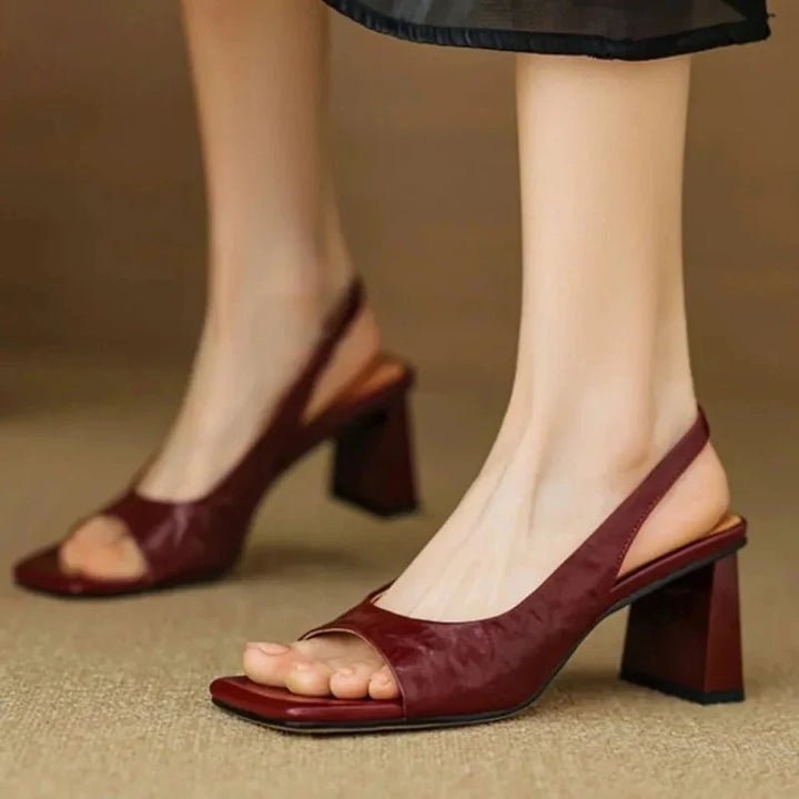 Mid Block Heel Square Toe Slingback Pump