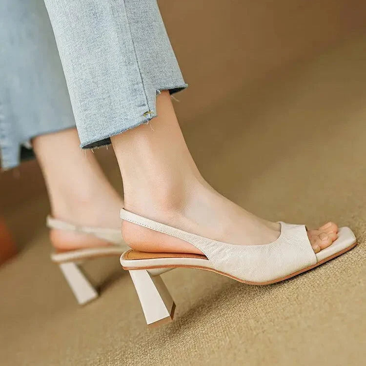 Mid Block Heel Square Toe Slingback Pump
