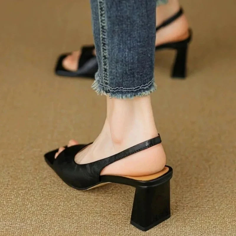 Mid Block Heel Square Toe Slingback Pump