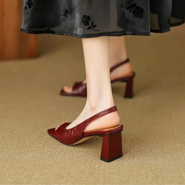 Mid Block Heel Square Toe Slingback Pump
