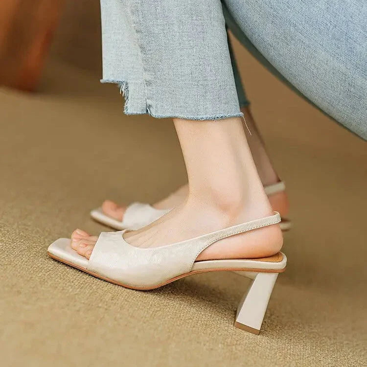Mid Block Heel Square Toe Slingback Pump