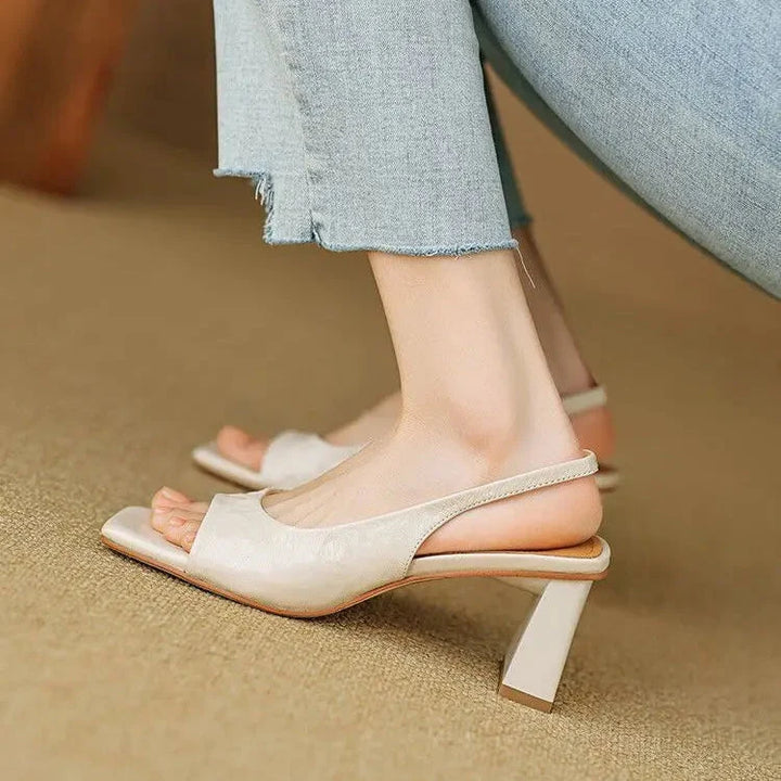 Mid Block Heel Square Toe Slingback Pump
