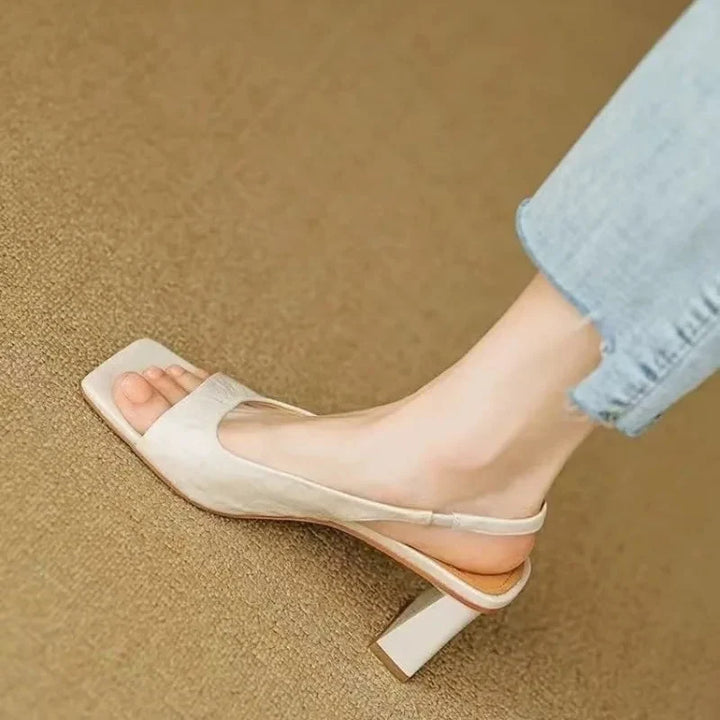 Mid Block Heel Square Toe Slingback Pump