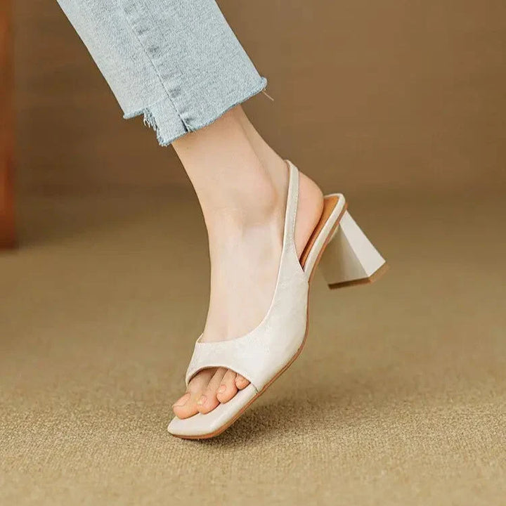 Mid Block Heel Square Toe Slingback Pump