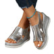 Metallic Wedge Sandals with Cross-Strap Detail