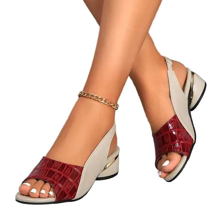 Croc-Embossed Slingback Low Wedge Heels