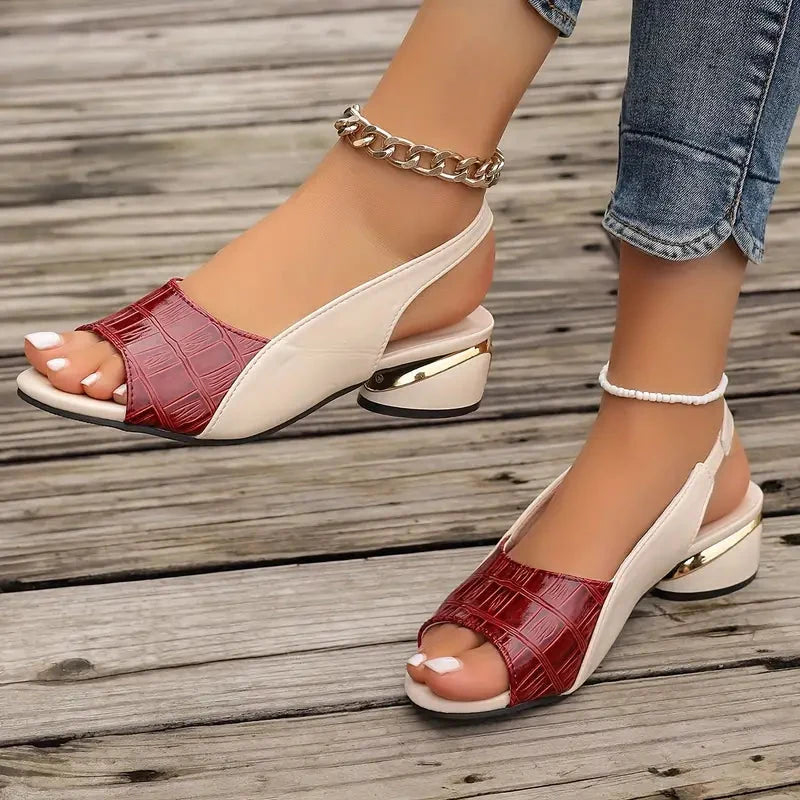 Croc-Embossed Slingback Low Wedge Heels