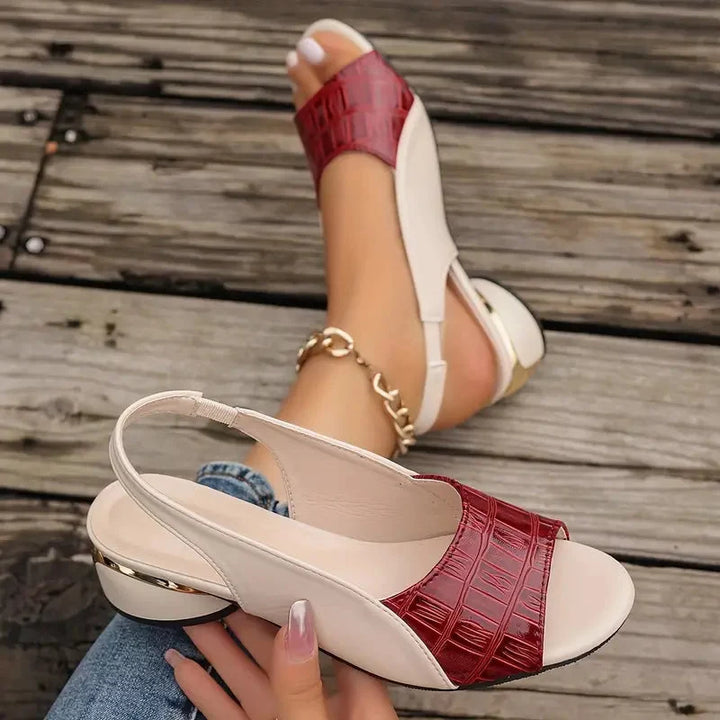 Croc-Embossed Slingback Low Wedge Heels