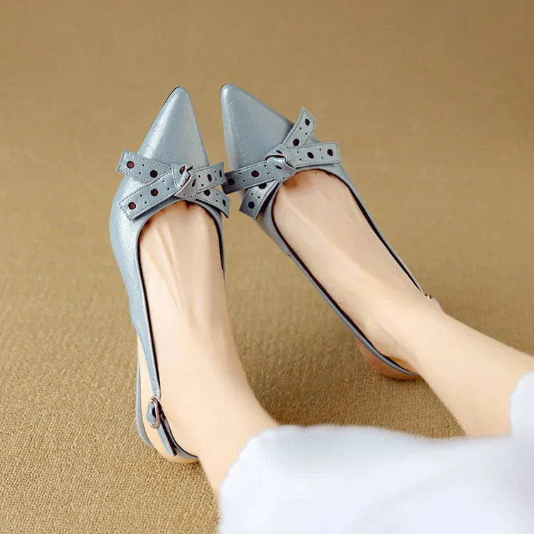 Pointed Toe Slingback Low Heels with Bow
