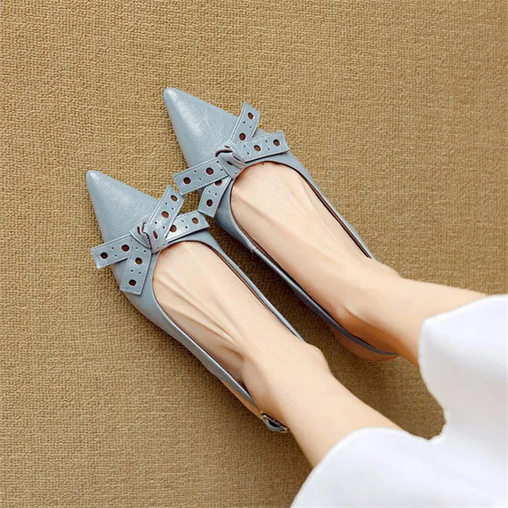 Pointed Toe Slingback Low Heels with Bow