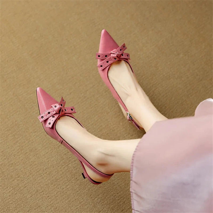 Pointed Toe Slingback Low Heels with Bow