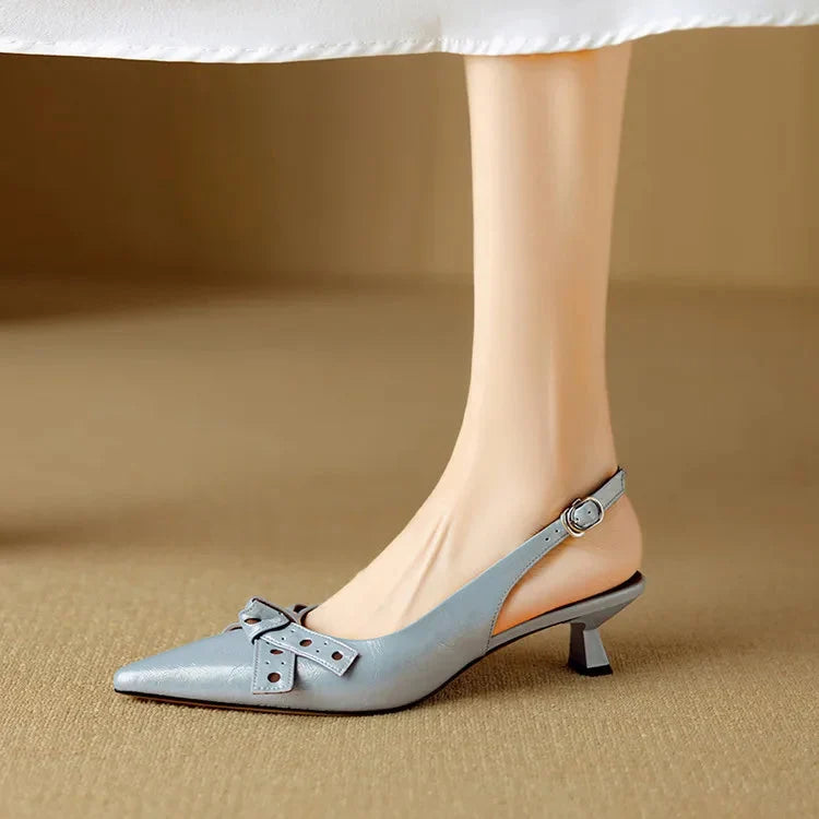 Pointed Toe Slingback Low Heels with Bow