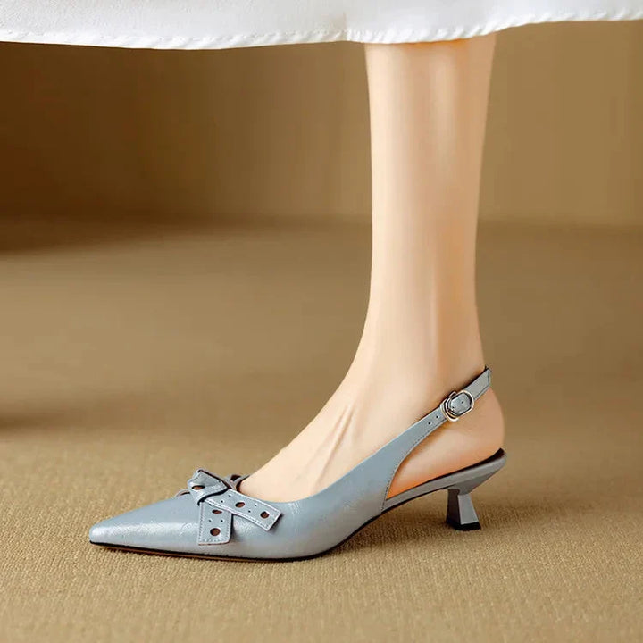 Pointed Toe Slingback Low Heels with Bow