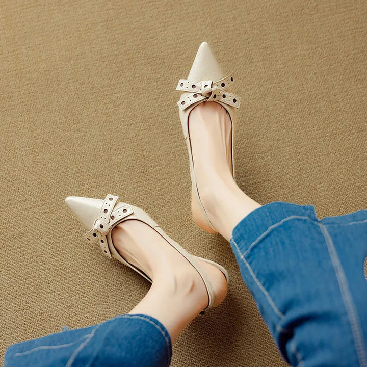 Pointed Toe Slingback Low Heels with Bow