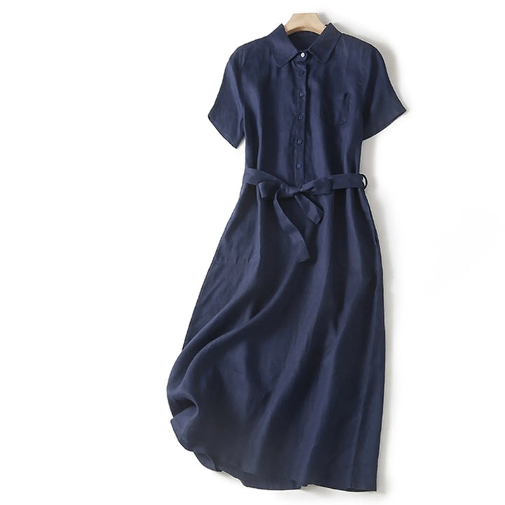 Short Sleeve Midi Dress with Button Front