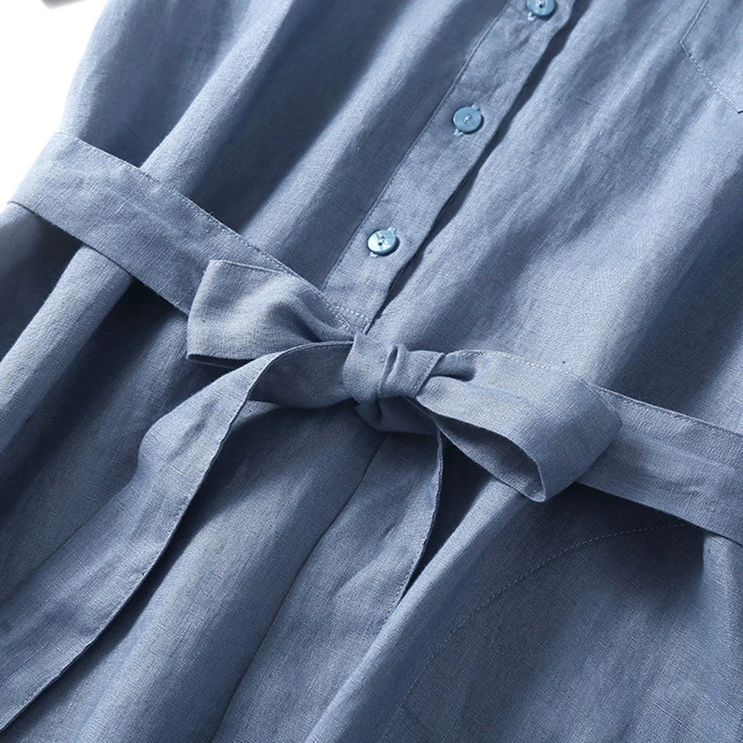 Short Sleeve Midi Dress with Button Front