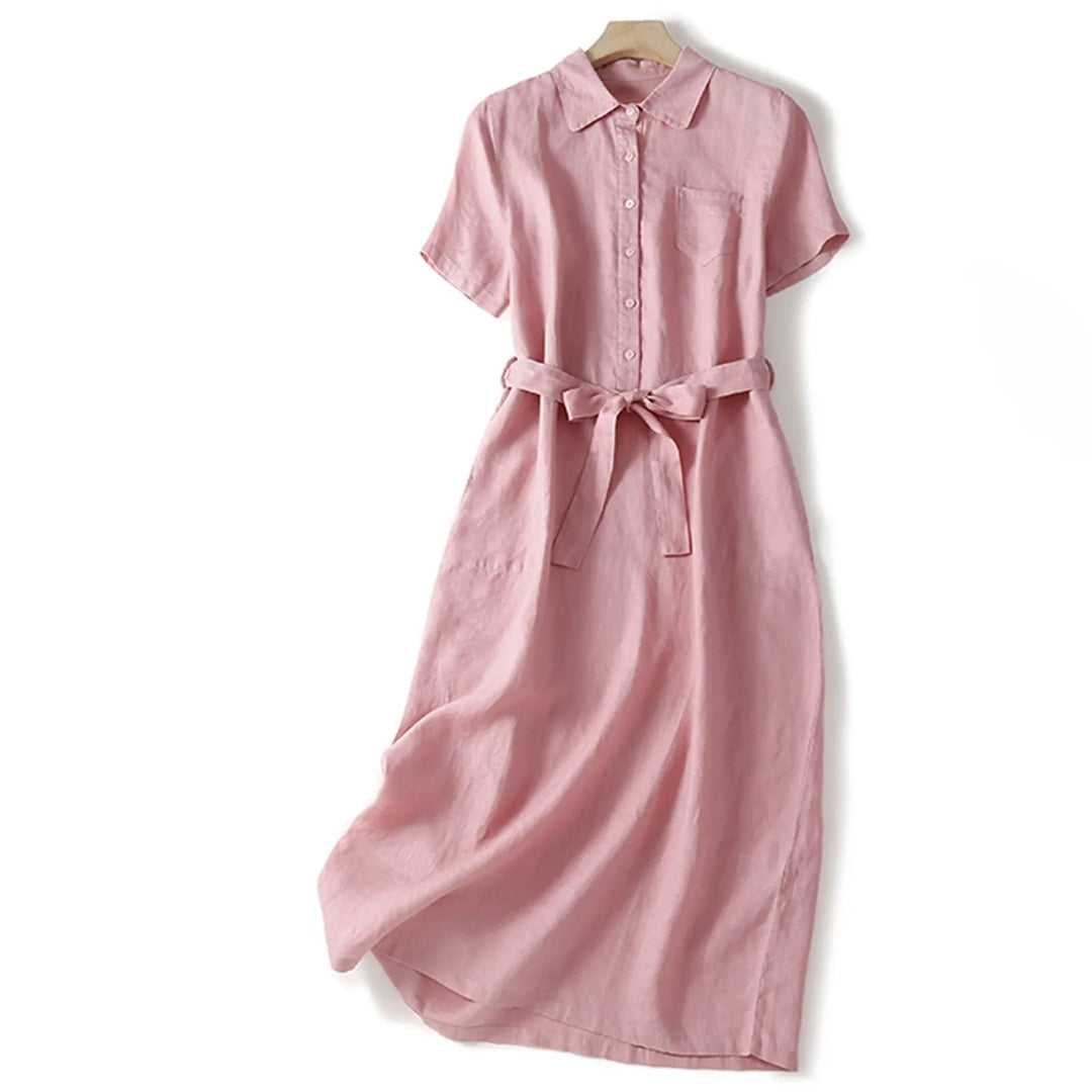 Short Sleeve Midi Dress with Button Front