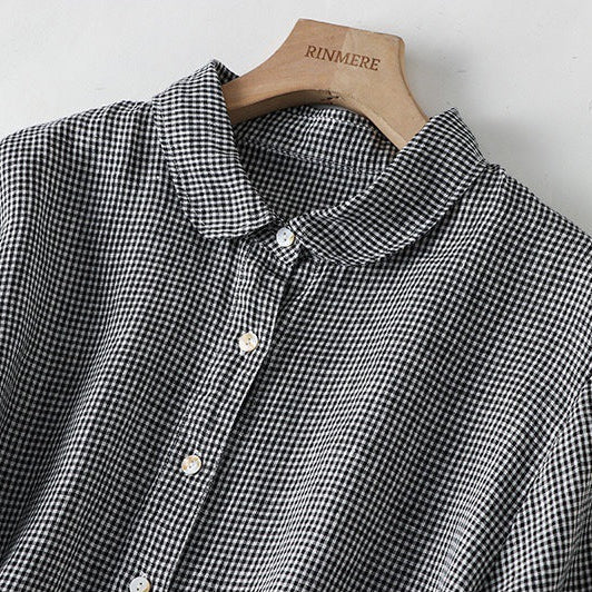 Short Sleeve Plaid Midi Dress with Button Front