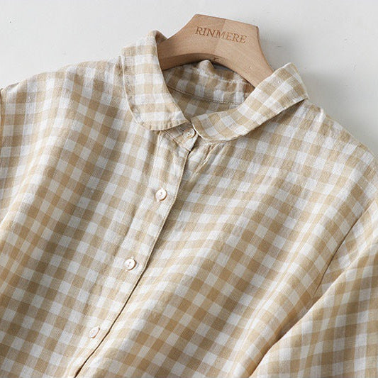 Short Sleeve Plaid Midi Dress with Button Front