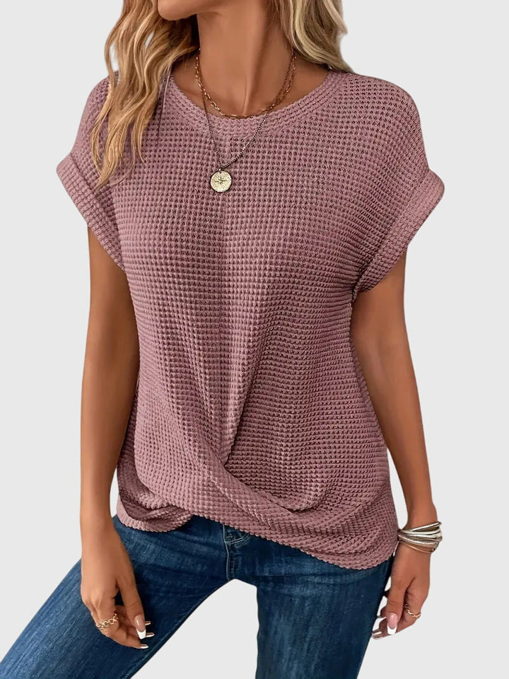 Short Sleeve Textured Knit Crew Neck Blouse