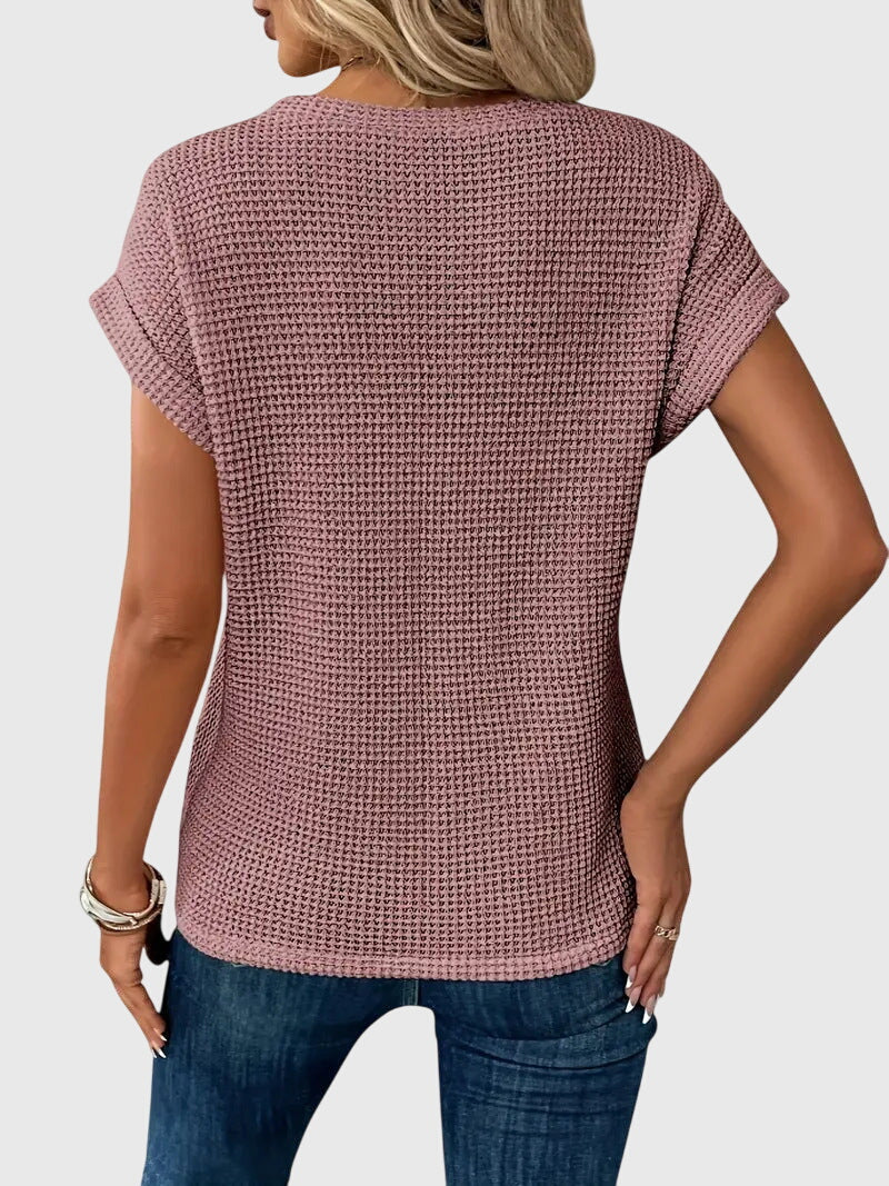 Short Sleeve Textured Knit Crew Neck Blouse
