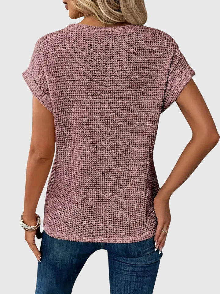 Short Sleeve Textured Knit Crew Neck Blouse