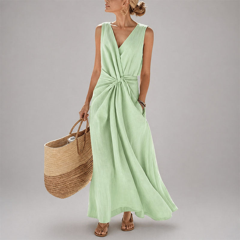 Sleeveless Twist-Front Midi Dress