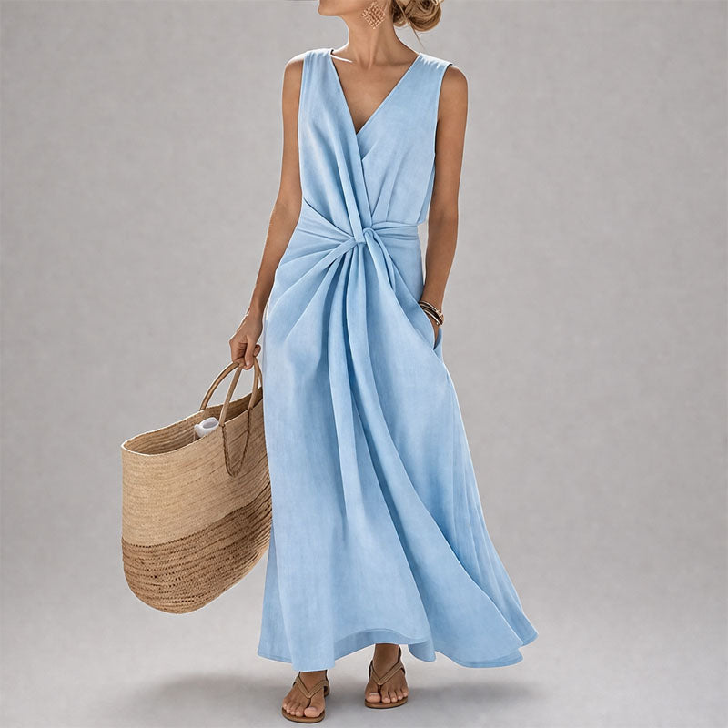 Sleeveless Twist-Front Midi Dress