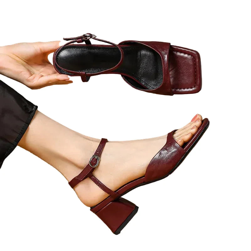 Square Toe Block Heel Ankle Strap Sandals