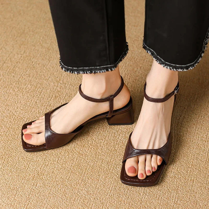 Square Toe Block Heel Ankle Strap Sandals
