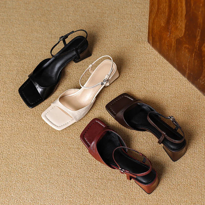 Square Toe Block Heel Ankle Strap Sandals