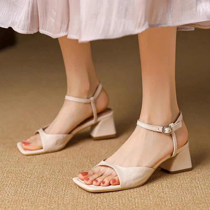 Square Toe Block Heel Ankle Strap Sandals