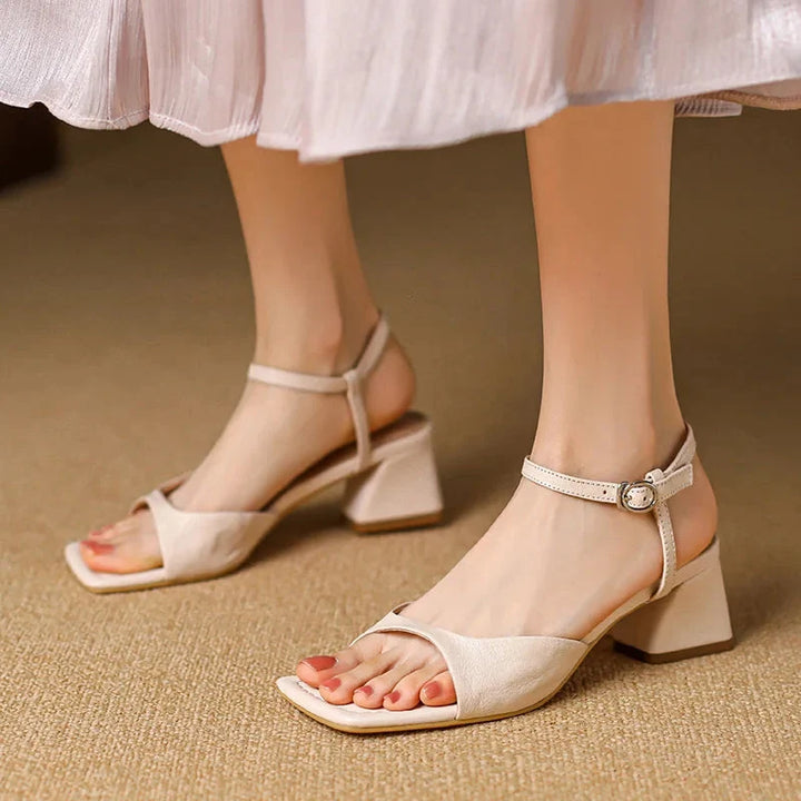 Square Toe Block Heel Ankle Strap Sandals
