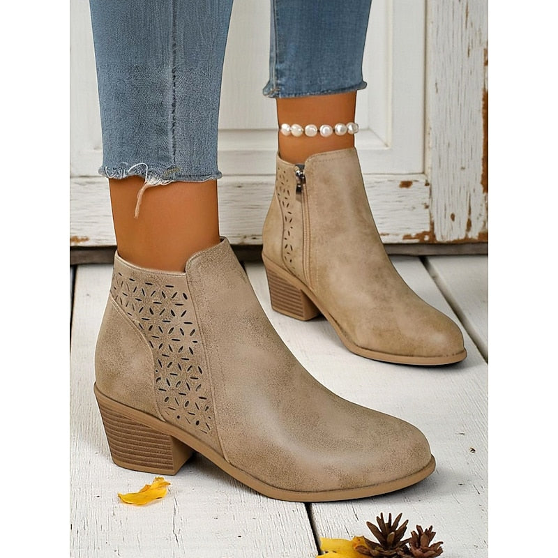 Cutout Low-Heel Ankle Boots
