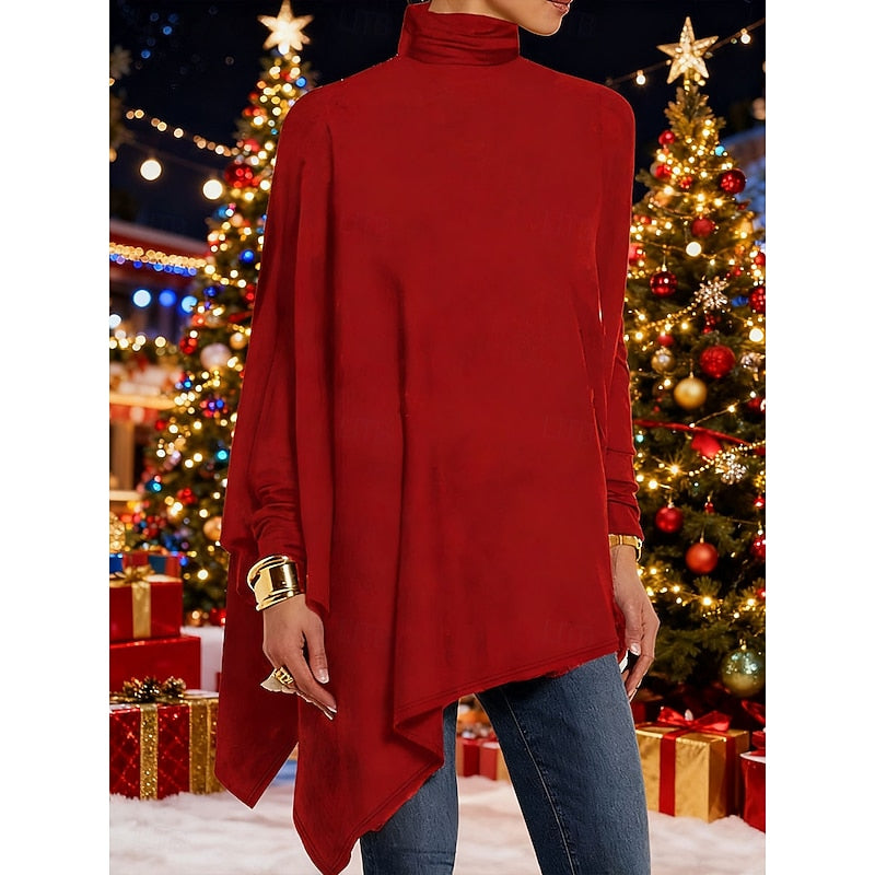 Draped Asymmetrical Turtleneck Top