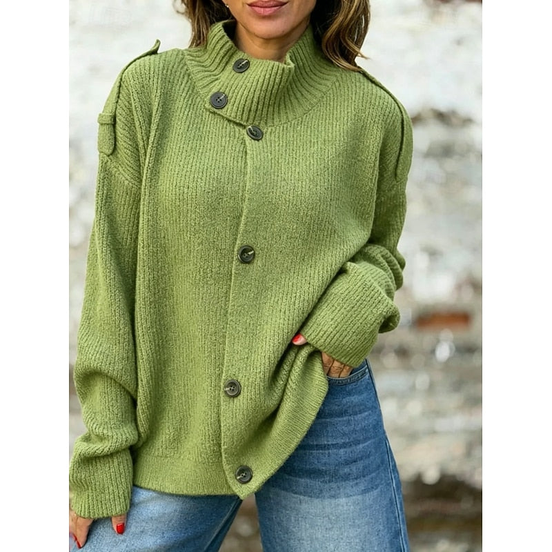 Buttoned Stand-Collar Cardigan
