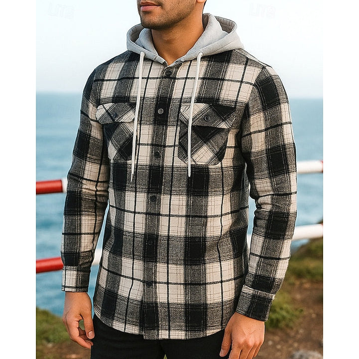 Rugged Hooded Plaid Shirt Jacket