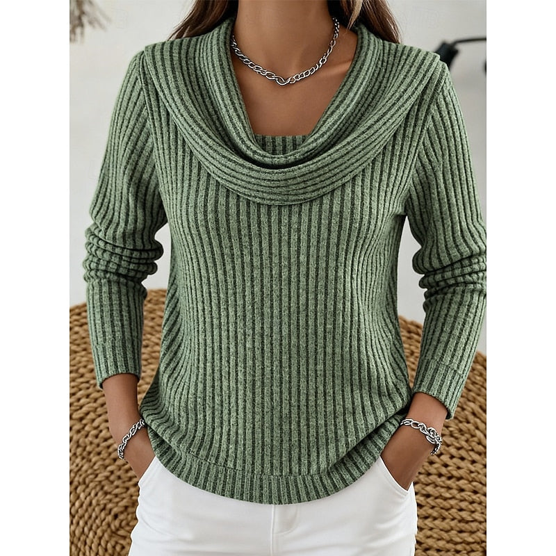 Cowl-Neck Ribbed Top