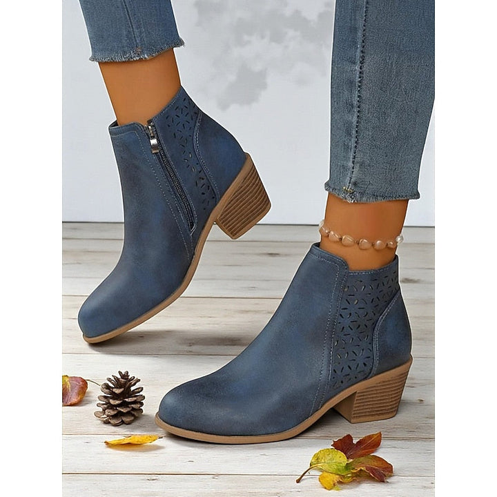 Cutout Low-Heel Ankle Boots