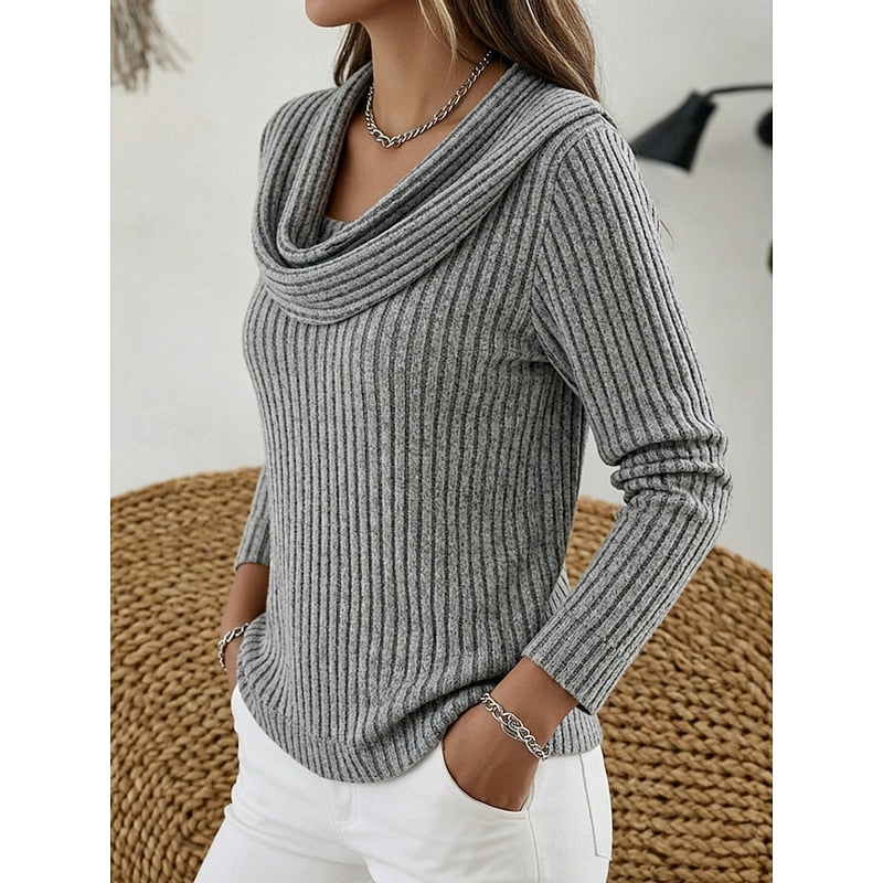 Cowl-Neck Ribbed Top