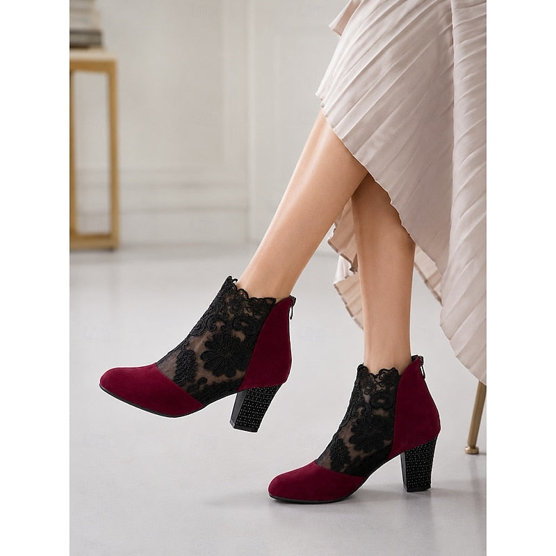 Lace-Accent Heeled Ankle Boots