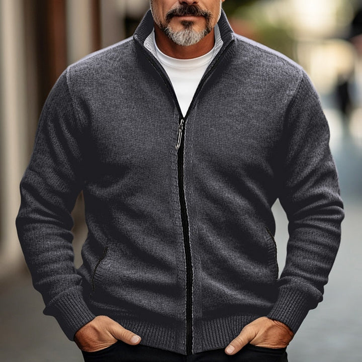 Stand-Collar Zip Cardigan