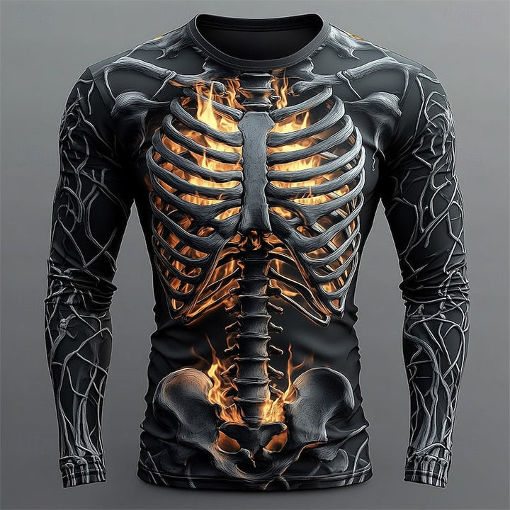 Flame Skeleton Long-Sleeve Halloween Shirt